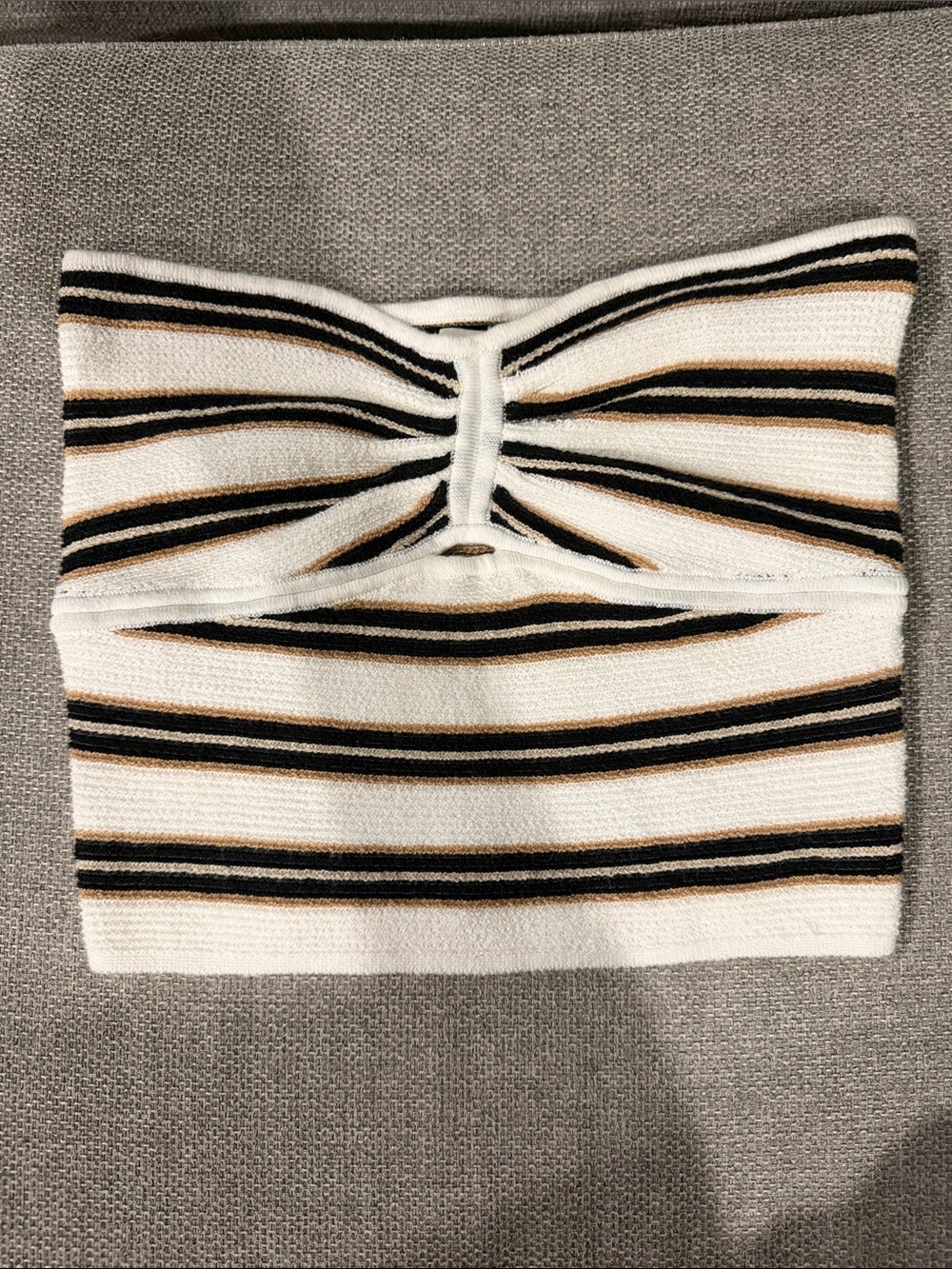 American Eagle Outfitters Strapless Twist Tube Top in White, Black & Tan